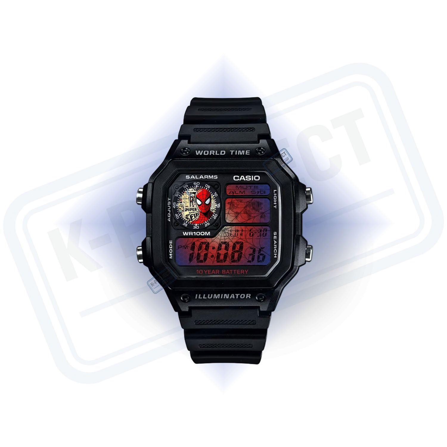 Casio AE-1200 Comic Verse Web Archive Custom Mod, reloj Casio personalizado estética cómic por KProjectLab