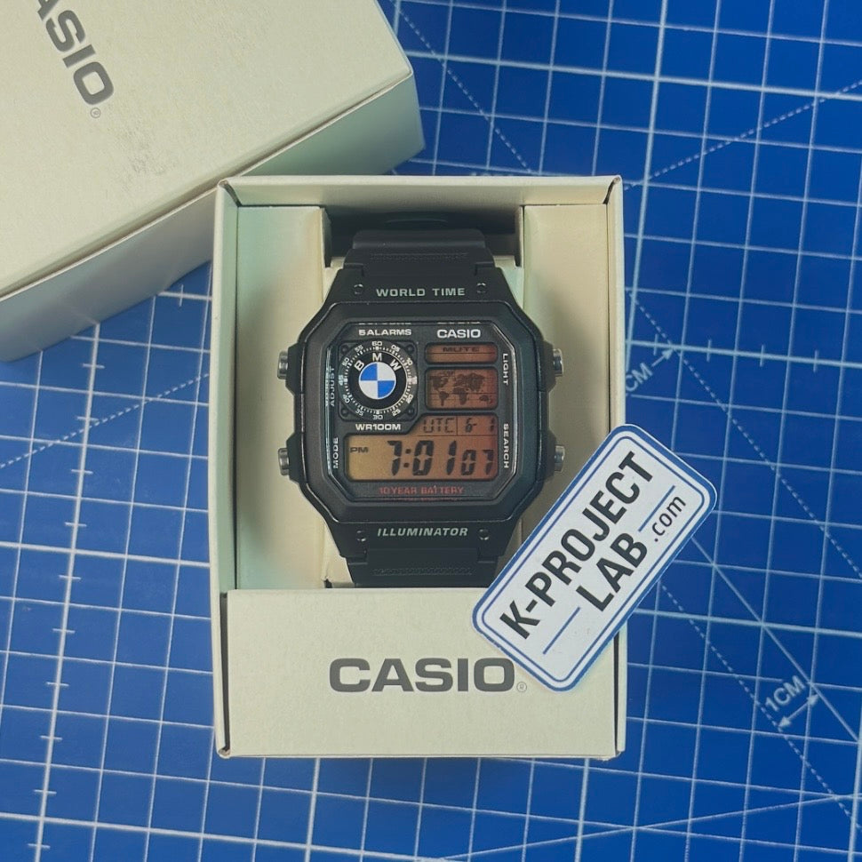 K-Project Labin muokkaama Casio AE-1200 Midnight Bavarian mustana hartsina Casio-rasiassa