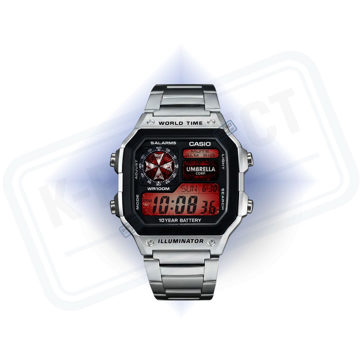 Casio AE-1200 Outbreak Protocol Custom Mod, reloj Casio personalizado survival retro por KProjectLab