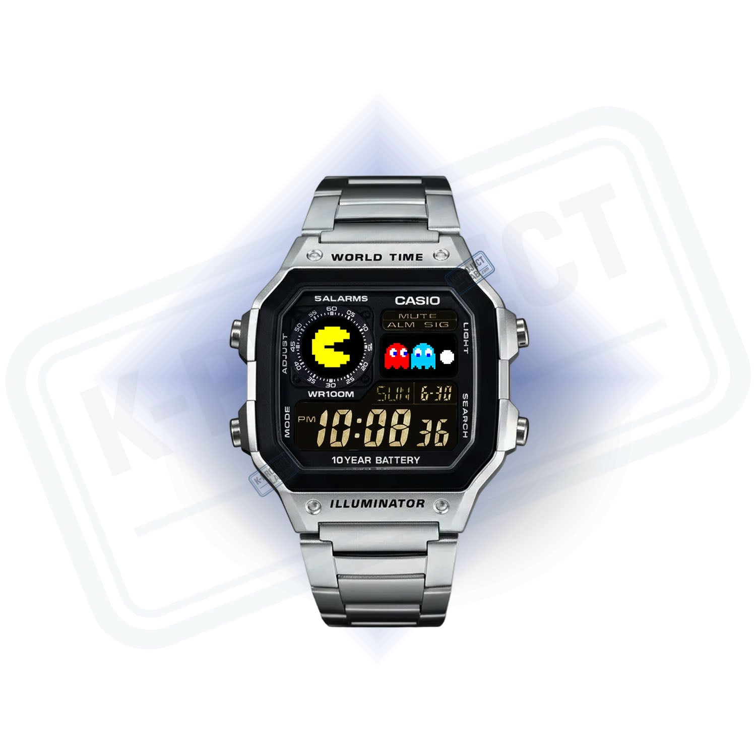 Casio AE-1200 Pixel Chase Custom Mod, reloj Casio personalizado estética arcade por KProjectLab
