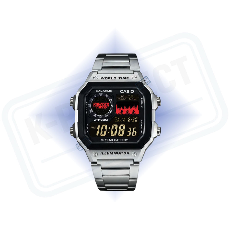 Casio AE-1200 Upside Down Signal en acier de face, logo rouge sur le cadran, de K-Project Lab