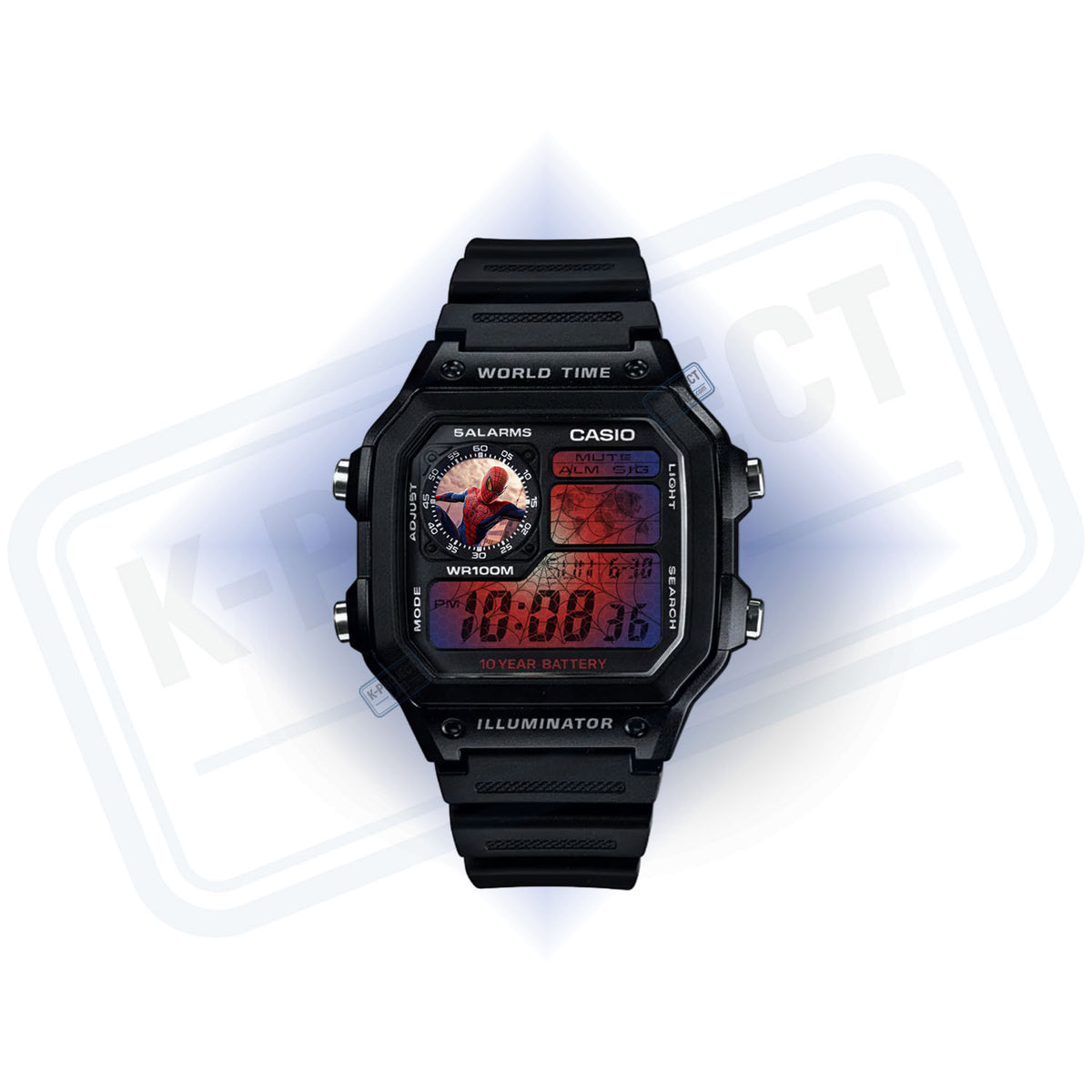 Casio AE-1200 Web Slinger Spider Motion Custom Mod, reloj Casio personalizado estética cómic por KProjectLab